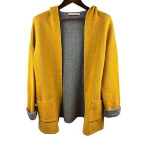 Women’s Chiaramente Medium Yellow & Grey Wool Hooded Sweater